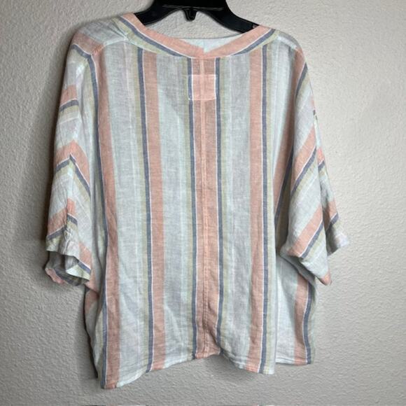 NEW Rails Thea Linen Tie Waist Blouse Biarritz Multi Stripe Medium - Picture 13 of 16